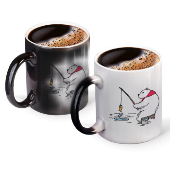 Bear fishing, Color changing magic Mug, ceramic, 330ml when adding hot liquid inside, the black colour desappears (1 pcs)