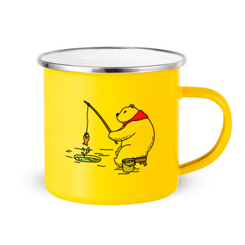 Bear fishing, Yellow Enamel Metallic Cup 360ml