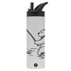 Metallic thermos bottle with straw & handle, stainless steel (Stainless steel 304), double-walled, 600ml.