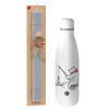 Easter Set, metallic stainless thermos bottle (500ml) & scented flat Easter candle (30cm) (GRAY)