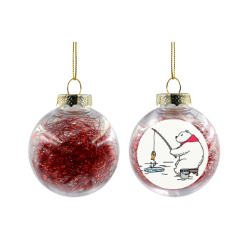 Bear fishing, Transparent Christmas tree ball ornament with red filling 8cm