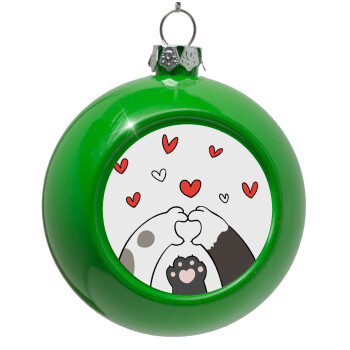 Cat paws, Green Christmas tree ornament bauble 8cm