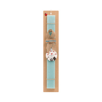 Cat paws, Easter Set, wooden keychain & aromatic flat Easter candle (30cm) (TURQUOISE)