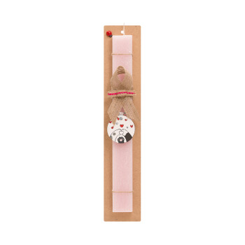 Cat paws, Easter Set, wooden keychain & scented flat Easter candle (30cm) (PINK)