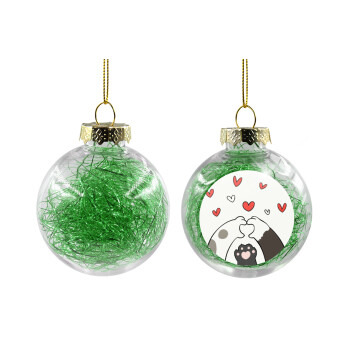 Cat paws, Transparent Christmas tree ball ornament with green filling 8cm