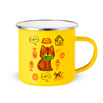 Cats and Fishes, Yellow Enamel Metallic Cup 360ml