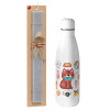 Easter Set, metallic stainless thermos bottle (500ml) & scented flat Easter candle (30cm) (GRAY)