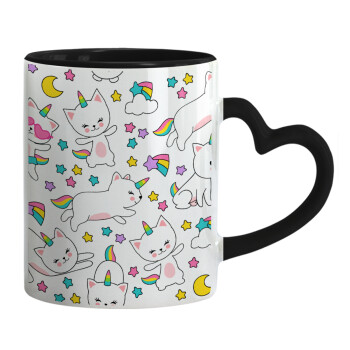 Cats unicorns, Mug heart black handle, ceramic, 330ml