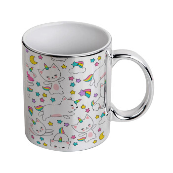 Cats unicorns, Mug ceramic, silver mirror, 330ml