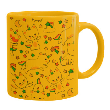 Cats unicorns, Ceramic coffee mug yellow, 330ml