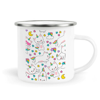 Cats unicorns, Metallic enamel cup white 360ml