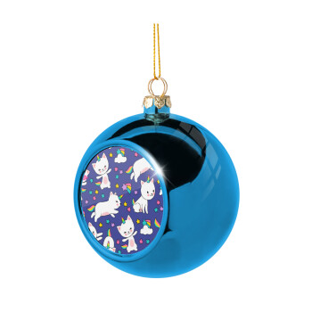 Cats unicorns, Blue Christmas tree ball ornament 8cm