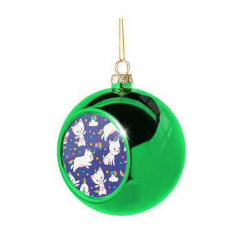 Cats unicorns, Green Christmas tree ornament ball 8cm