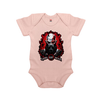 God of war, Βρεφικό φορμάκι μωρού, 0-18 μηνών, ΡΟΖ POWDER, 100% Organic Cotton, κοντομάνικο