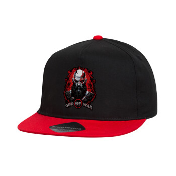 God of war, Children's Flat Snapback Hat, Black/Red (100% COTTON, CHILDREN'S, UNISEX, ONE SIZE)