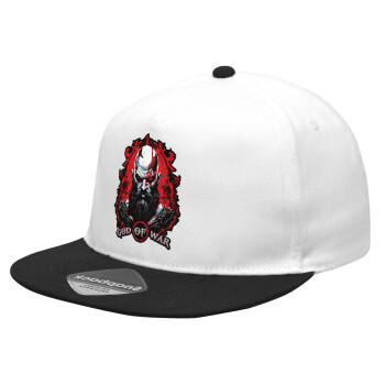 God of war, Καπέλο Ενηλίκων Flat Snapback Λευκό/Μαύρο, (100% ΒΑΜΒΑΚΕΡΟ Twill, ΕΝΗΛΙΚΩΝ, UNISEX, ONE SIZE)