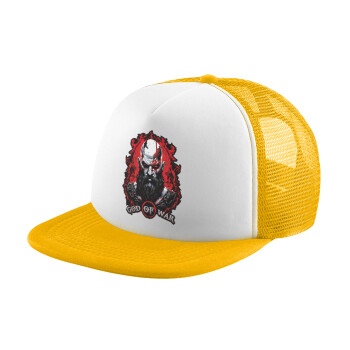 God of war, Adult Soft Trucker Hat with Yellow/White Mesh (POLYESTER, ADULT, UNISEX, ONE SIZE)