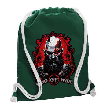 God of war, Τσάντα πλάτης πουγκί GYMBAG BOTTLE GREEN, με τσέπη (40x48cm) & χονδρά λευκά κορδόνια