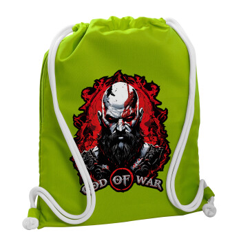 God of war, Backpack bag GYMBAG LIME GREEN, with pocket (40x48cm) & thick cords