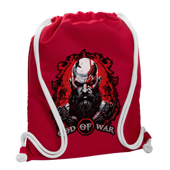 God of war, Backpack pouch GYMBAG Red, with pocket (40x48cm) & thick cords