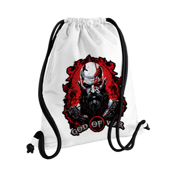 God of war, Backpack pouch GYMBAG white, with pocket (40x48cm) & thick cords