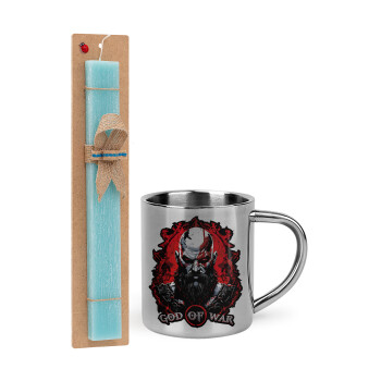 God of war, Πασχαλινό Σετ, μεταλλική κούπα θερμό (300ml) & πασχαλινή λαμπάδα αρωματική πλακέ (30cm) (ΤΙΡΚΟΥΑΖ)