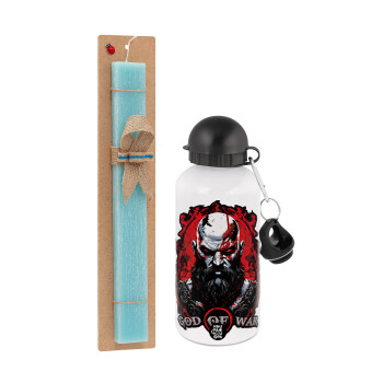 God of war, Easter Set, metallic aluminum water bottle (500ml) & scented flat candle (30cm) (TURQUOISE)