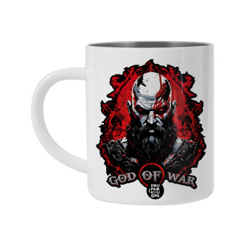 God of war, Λευκή Ανοξείδωτη Μεταλλική Κούπα 450ml - Διπλού Τοιχώματος 