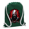 Backpack pouch GYMBAG BOTTLE GREEN, with pocket (40x48cm) & thick white cords