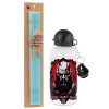 Easter Set, metallic aluminum water bottle (500ml) & scented flat candle (30cm) (TURQUOISE)