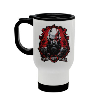 God of war, Stainless steel travel mug with lid, double wall white 450ml