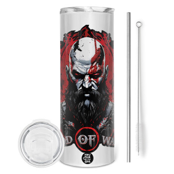 God of war, Tumbler ποτήρι θερμό από ανοξείδωτο ατσάλι 600ml, με μεταλλικό καλαμάκι & βούρτσα καθαρισμού