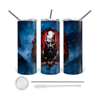 God of war, Tumbler ποτήρι θερμό από ανοξείδωτο ατσάλι 600ml, με μεταλλικό καλαμάκι & βούρτσα καθαρισμού