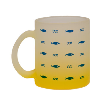 Fishing, Κούπα γυάλινη δίχρωμη με βάση το κίτρινο ματ, 330ml