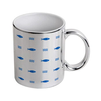 Fishing, Mug ceramic, silver mirror, 330ml