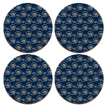 Blue Waves, ΣΕΤ x4 Σουβέρ ξύλινα στρογγυλά plywood (9cm)