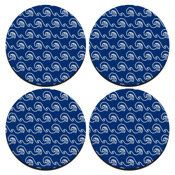 Blue Waves, SET of 4 round wooden coasters (9cm)