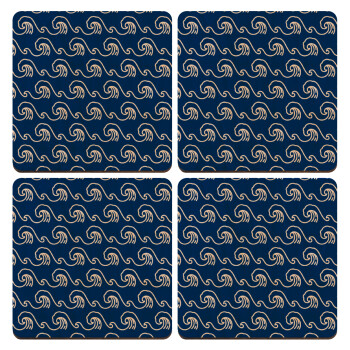 Blue Waves, ΣΕΤ x4 Σουβέρ ξύλινα τετράγωνα plywood (9cm)