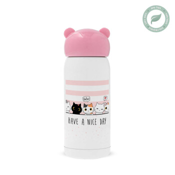 Have a nice day cats, Pink stainless steel thermal flask, 320ml