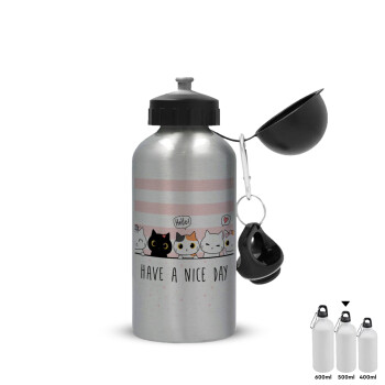 Have a nice day cats, Metallic water jug, Silver, aluminum 500ml