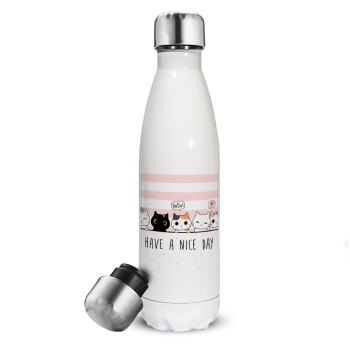 Have a nice day cats, Metal mug thermos White (Stainless steel), double wall, 500ml