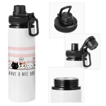 Have a nice day cats, Metal water bottle with safety cap, aluminum 850ml