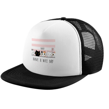 Have a nice day cats, Καπέλο παιδικό Soft Trucker με Δίχτυ ΜΑΥΡΟ/ΛΕΥΚΟ (POLYESTER, ΠΑΙΔΙΚΟ, ONE SIZE)