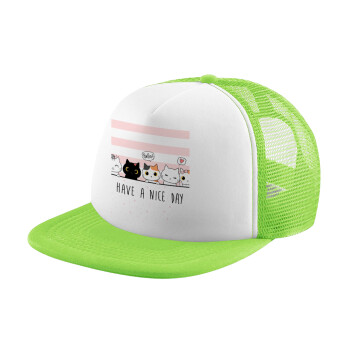 Have a nice day cats, Child's Soft Trucker Hat with Green/White Mesh (POLYESTER, CHILDREN'S, ONE SIZE)