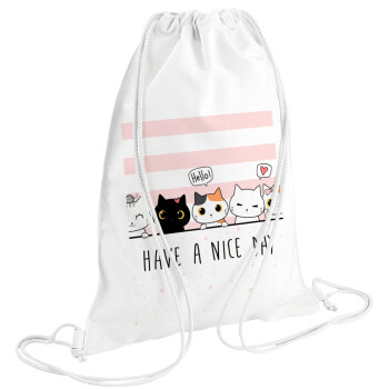 Have a nice day cats, Backpack pouch GYMBAG white (28x40cm)