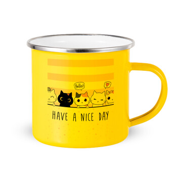 Have a nice day cats, Yellow Enamel Metallic Cup 360ml