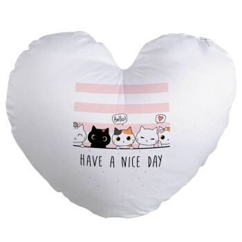 Have a nice day cats, Μαξιλάρι καναπέ καρδιά 40x40cm περιέχεται το  γέμισμα