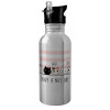 Water bottle Silver with straw, stainless steel 600ml