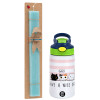 Easter Set, Children's thermal stainless steel bottle with safety straw, green/blue (350ml) & aromatic flat Easter candle (30cm) (TURQUOISE)