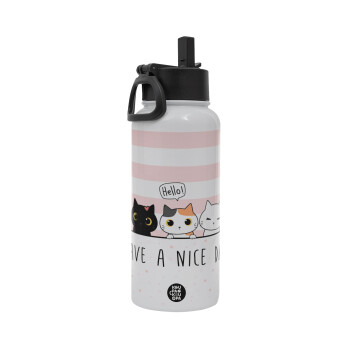 Have a nice day cats, Metal mug thermo White with Straw and Spout Lid (Stainless steel), double wall, 950ml